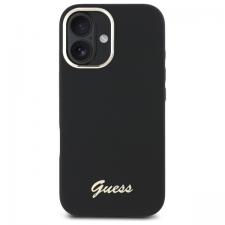 Carcasa Guess Silicone Script Metal Logo and Freme compatibila cu iPhone 16 Plus, Negru