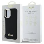 Carcasa Guess Silicone Script Metal Logo and Freme compatibila cu iPhone 16 Plus, Negru 9 - lerato.ro