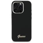 Carcasa Guess Silicone Script Metal Logo and Frame compatibila cu iPhone 16 Pro, Negru 2 - lerato.ro