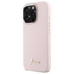 Carcasa Guess Silicone Script Metal Logo and Frame compatibila cu iPhone 16 Pro, Roz 3 - lerato.ro