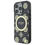 Carcasa Guess IML Peony On 4G Background cu MagSafe compatibila cu iPhone 16 Pro, Negru 3 - lerato.ro