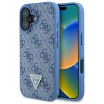 Carcasa Guess Hardcase Leather 4G Triangle Strass cu MagSafe compatibila cu iPhone 16, Albastru 4 - lerato.ro