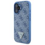 Carcasa Guess Hardcase Leather 4G Triangle Strass cu MagSafe compatibila cu iPhone 16, Albastru 3 - lerato.ro