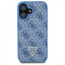 Huse si carcase iPhone 16, Carcasa Guess Hardcase Leather 4G Triangle Strass cu MagSafe compatibila cu iPhone 16, Albastru, lerato.ro