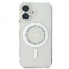 Carcasa Guess IML Rhinestones cu MagSafe compatibila cu iPhone 16 Plus, Alb