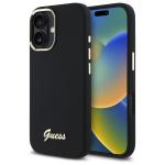 Carcasa Guess Silicone Script Metal Logo and Frame compatibila cu iPhone 16, Negru 4 - lerato.ro