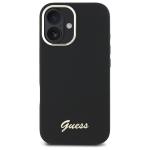 Carcasa Guess Silicone Script Metal Logo and Frame compatibila cu iPhone 16, Negru 2 - lerato.ro