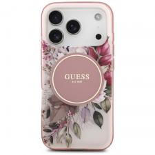 Carcasa Guess IML Flower Tonal Circle cu MagSafe compatibila cu iPhone 17 Pro, Roz