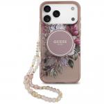 Carcasa Guess IML Flowers Pearl Strap cu MagSafe compatibila cu iPhone 17 Pro Max, Roz 2 - lerato.ro