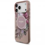 Carcasa Guess IML Flowers Pearl Strap cu MagSafe compatibila cu iPhone 17 Pro Max, Roz 4 - lerato.ro