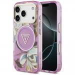 Carcasa Guess IML Glitter Flowers Triangle cu MagSafe compatibila cu iPhone 17 Pro, Mov 4 - lerato.ro