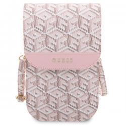 Geanta universala Guess GCube Stripe, 19 x 11.5 x 2 cm, 6 compartimente, Roz