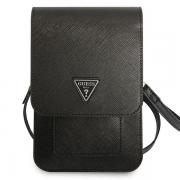 Geanta universala Guess Saffiano Triangle, 16 x 10 cm, 6 compartimente, Negru