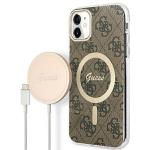 Set Guess 4G Print, Carcasa cu MagSafe si Incarcator Wireless, compatibil cu iPhone 11, Maro 2 - lerato.ro