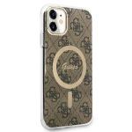 Set Guess 4G Print, Carcasa cu MagSafe si Incarcator Wireless, compatibil cu iPhone 11, Maro 5 - lerato.ro