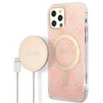 Set Guess 4G Print, Carcasa cu MagSafe si Incarcator Wireless, compatibil cu iPhone 12/12 Pro, Roz 2 - lerato.ro