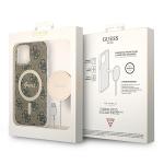 Set Guess 4G Print, Carcasa cu MagSafe si Incarcator Wireless, compatibil cu iPhone 12/12 Pro, Maro 11 - lerato.ro