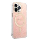 Set Guess 4G Print, Carcasa cu MagSafe si Incarcator Wireless, compatibil cu iPhone 13 Pro, Roz 5 - lerato.ro
