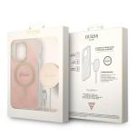 Set Guess 4G Print, Carcasa cu MagSafe si Incarcator Wireless, compatibil cu iPhone 13 Pro, Roz 11 - lerato.ro
