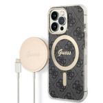 Set Guess 4G Print, Carcasa cu MagSafe si Incarcator Wireless, compatibil cu iPhone 13 Pro Max, Negru 2 - lerato.ro