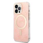 Set Guess 4G Print, Carcasa cu MagSafe si Incarcator Wireless, compatibil cu iPhone 13 Pro Max, Roz 3 - lerato.ro