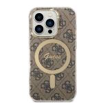 Set Guess 4G Print, Carcasa cu MagSafe si Incarcator Wireless, compatibil cu iPhone 14 Pro, Maro 4 - lerato.ro