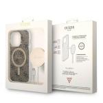 Set Guess 4G Print, Carcasa cu MagSafe si Incarcator Wireless, compatibil cu iPhone 14 Pro, Maro 11 - lerato.ro