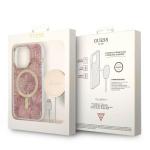 Set Guess Jungle, Carcasa cu MagSafe si Incarcator Wireless, compatibil cu iPhone 14 Pro, Roz 11 - lerato.ro