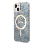 Set Guess 4G Print, Carcasa cu MagSafe si Incarcator Wireless, compatibil cu iPhone 14 Plus / 15 Plus, Albastru 3 - lerato.ro