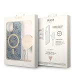 Set Guess 4G Print, Carcasa cu MagSafe si Incarcator Wireless, compatibil cu iPhone 14 Plus / 15 Plus, Albastru 11 - lerato.ro