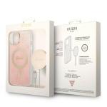 Set Guess 4G Print, Carcasa cu MagSafe si Incarcator Wireless, compatibil cu iPhone 14 Plus / 15 Plus, Roz 11 - lerato.ro