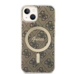 Set Guess 4G Print, Carcasa cu MagSafe si Incarcator Wireless, compatibil cu iPhone 14 Plus / 15 Plus, Maro 4 - lerato.ro