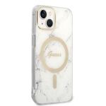 Set Guess Marble, Carcasa cu MagSafe si Incarcator Wireless, compatibil cu iPhone 14 Plus / 15 Plus, Alb 5 - lerato.ro
