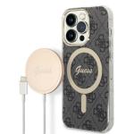 Set Guess 4G Print, Carcasa cu MagSafe si Incarcator Wireless, compatibil cu iPhone 14 Pro Max, Negru 2 - lerato.ro