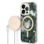 Set Guess Jungle, Carcasa cu MagSafe si Incarcator Wireless, compatibil cu iPhone 14 Pro Max, Verde 2 - lerato.ro