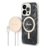 Set Guess Marble, Carcasa cu MagSafe si Incarcator Wireless, compatibil cu iPhone 14 Pro Max, Negru 2 - lerato.ro
