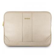 Husa Guess Saffiano compatibila cu laptop 13 inch, 2 compartimente, Bej