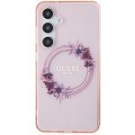 Carcasa Guess IML Flowers Wreath cu MagSafe compatibil cu Samsung Galaxy S24, Roz 2 - lerato.ro