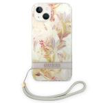 Carcasa Guess Flower Strap compatibila cu iPhone 14 Plus / 15 Plus, Violet 2 - lerato.ro