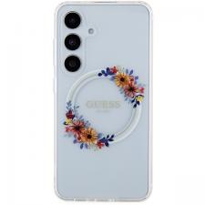 Carcasa Guess IML Flowers Wreath cu MagSafe compatibil cu Samsung Galaxy S24, Transparent