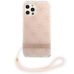 Carcasa Guess 4G Print Strap compatibila cu iPhone 12/12 Pro, Roz 2 - lerato.ro