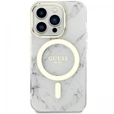 Huse si carcase iPhone 14 Pro Max, Carcasa Guess Marble cu MagSafe compatibila cu iPhone 14 Pro Max, Alb, lerato.ro
