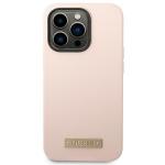Carcasa Guess Silicone Logo Plate cu MagSafe compatibila cu iPhone 14 Pro Max, Roz 2 - lerato.ro