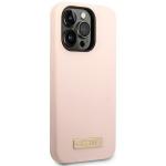 Carcasa Guess Silicone Logo Plate cu MagSafe compatibila cu iPhone 14 Pro Max, Roz 5 - lerato.ro