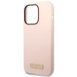 Carcasa Guess Silicone Logo Plate cu MagSafe compatibila cu iPhone 14 Pro Max, Roz 7 - lerato.ro
