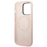 Carcasa Guess Silicone Logo Plate cu MagSafe compatibila cu iPhone 14 Pro Max, Roz 8 - lerato.ro