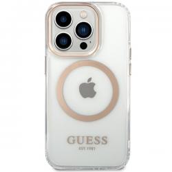 Carcasa Guess Metal Outline Magsafe compatibila cu iPhone 15 Pro, Gold