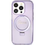 Carcasa Guess Ring Stand Script Glitter cu MagSafe compatibila cu iPhone 15 Pro, Mov 2 - lerato.ro