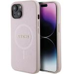 Carcasa Guess Saffiano cu MagSafe compatibila cu iPhone 15 Plus / 14 Plus, Roz 4 - lerato.ro