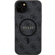 Carcasa Guess 4G Collection Leather Metal Logo cu MagSafe compatibila cu iPhone 15 / 14 / 13, Negru